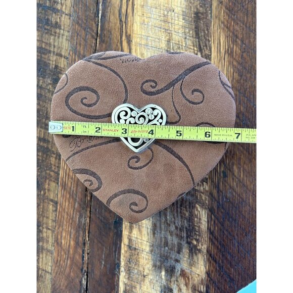 Brighton Brown Suede Heart Shaped Jewelry Box With Swirl Pattern & Metal Accent - Picture 9 of 11